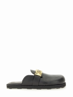 Black Leather Sabot Flats Light Footwear