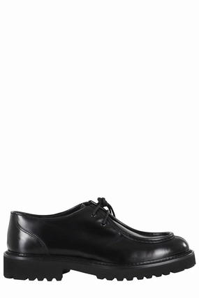 Black Smooth Leather Derby Shoes With Lace-Up Closure Hybrid Setting