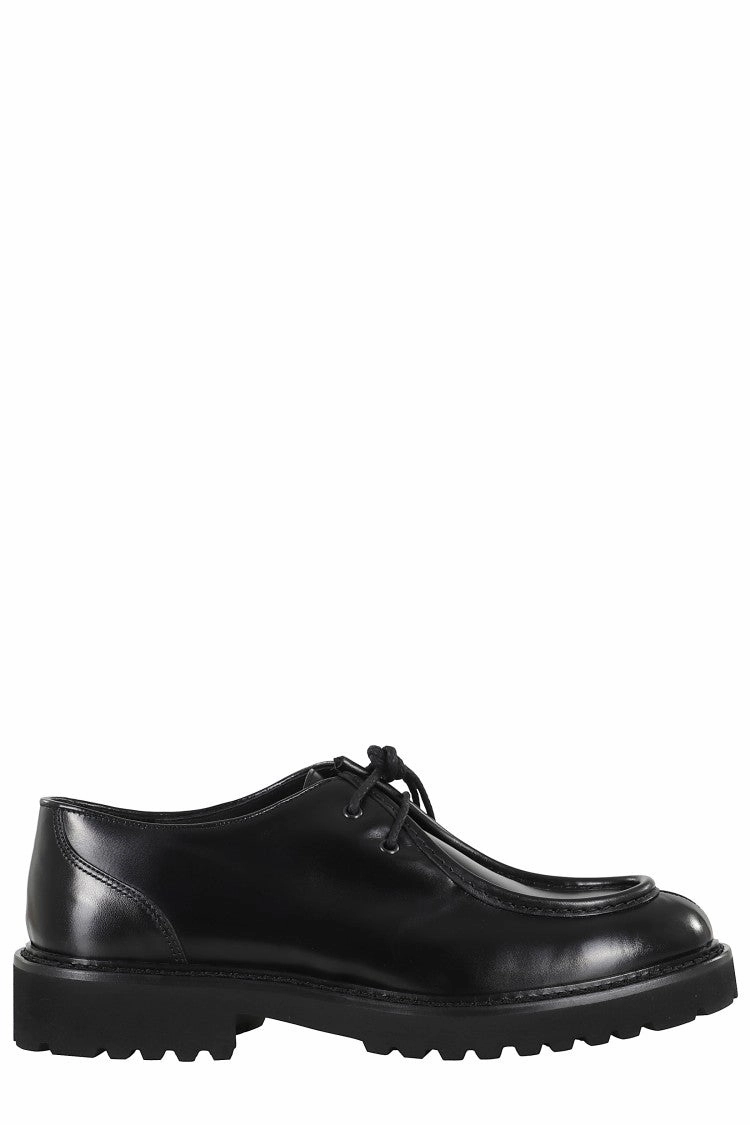 Black Smooth Leather Derby Shoes With Lace-Up Closure Adaptive Walk Rugged Traction