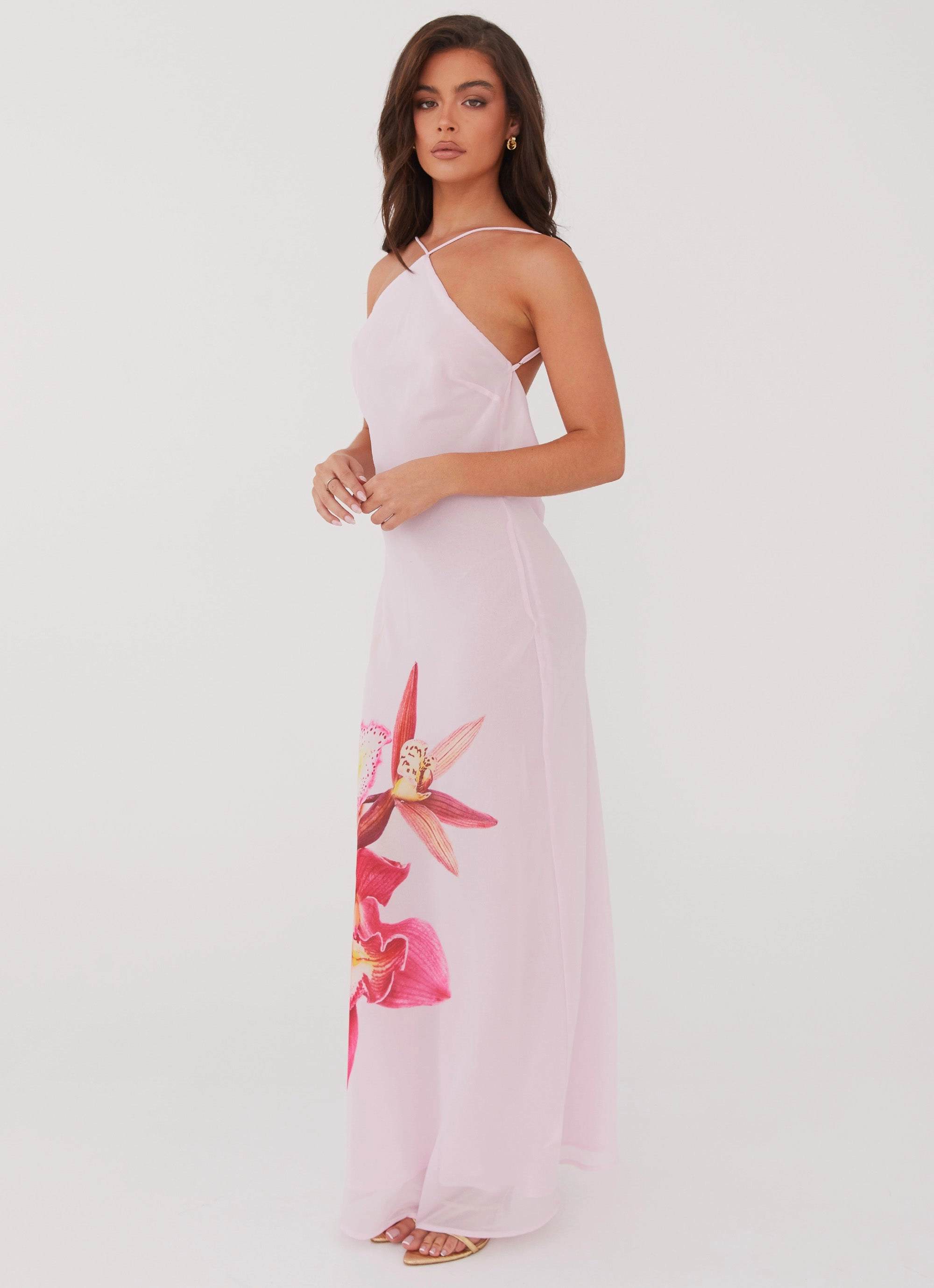 Balanced Tones Drawstring-Closure Blossom Hearts Maxi Dress - Pink Peony