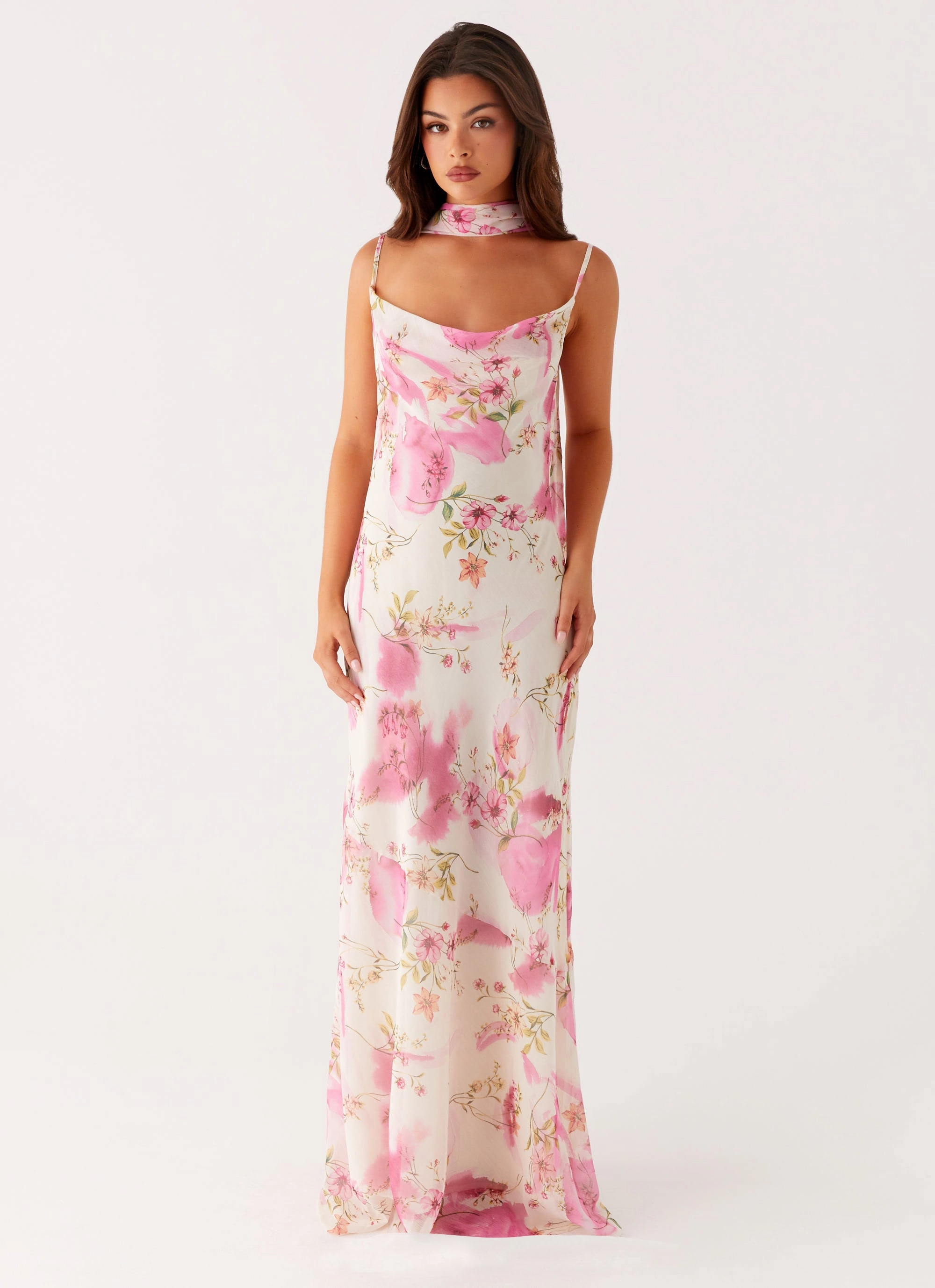 Spencer Maxi Dress - Ivory Floral Print Autumn-Season Open-back