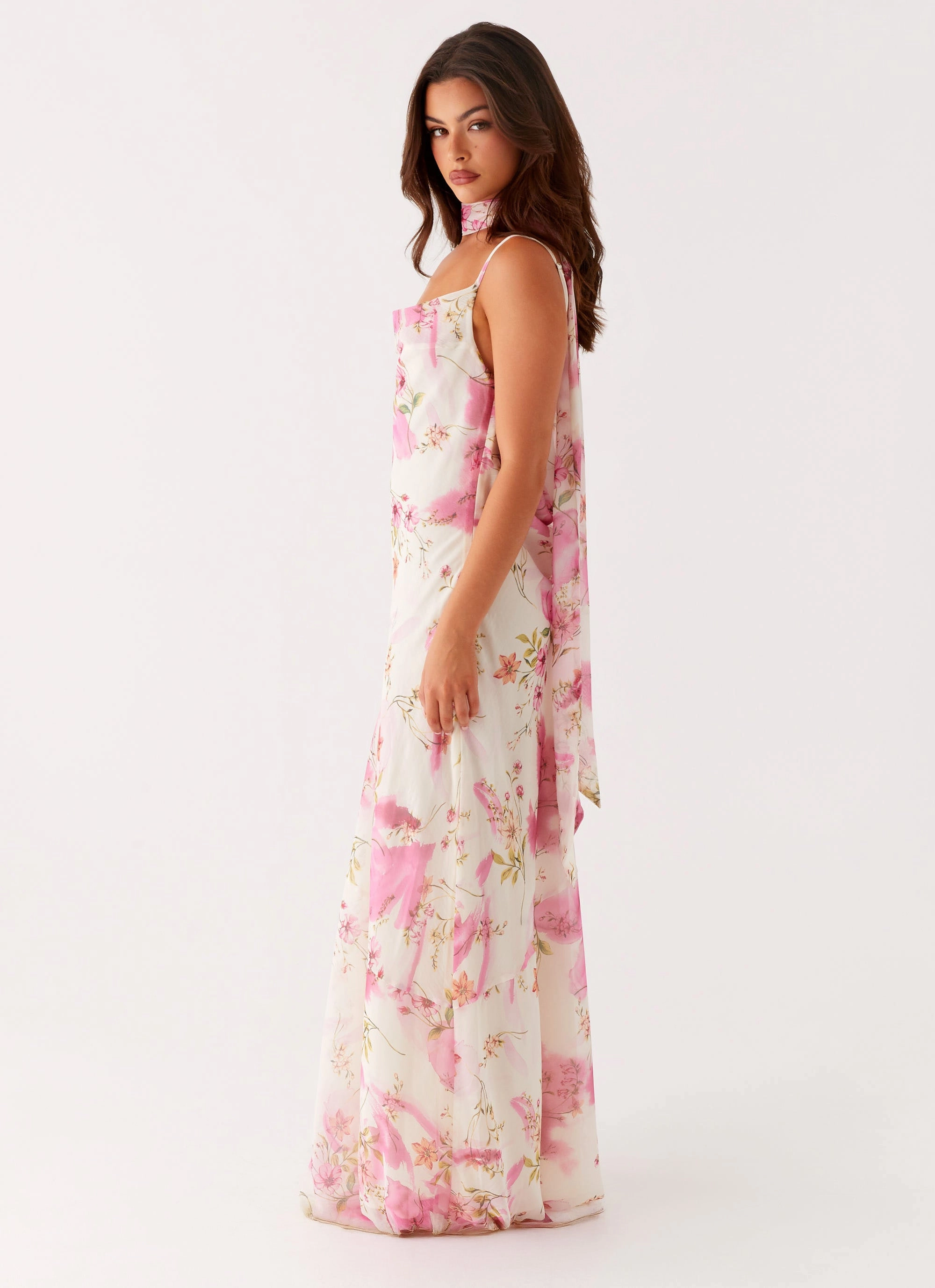 Spencer Maxi Dress - Ivory Floral Print Delicate Mood Calm Tone