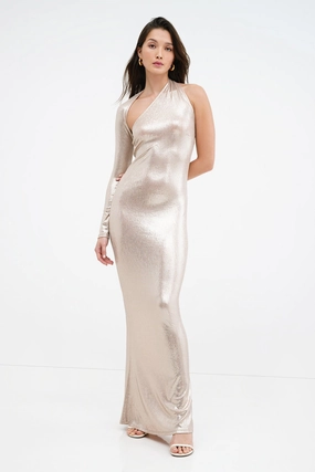 Manhattan Metallic One Shoulder Gown Unique Cut Comfortable Cut