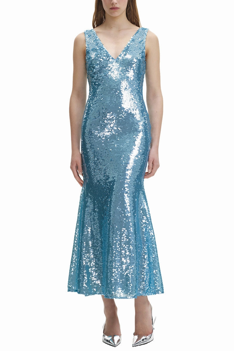 Fitted waist Subtle Glow Sequin V Neck Maxi Dress