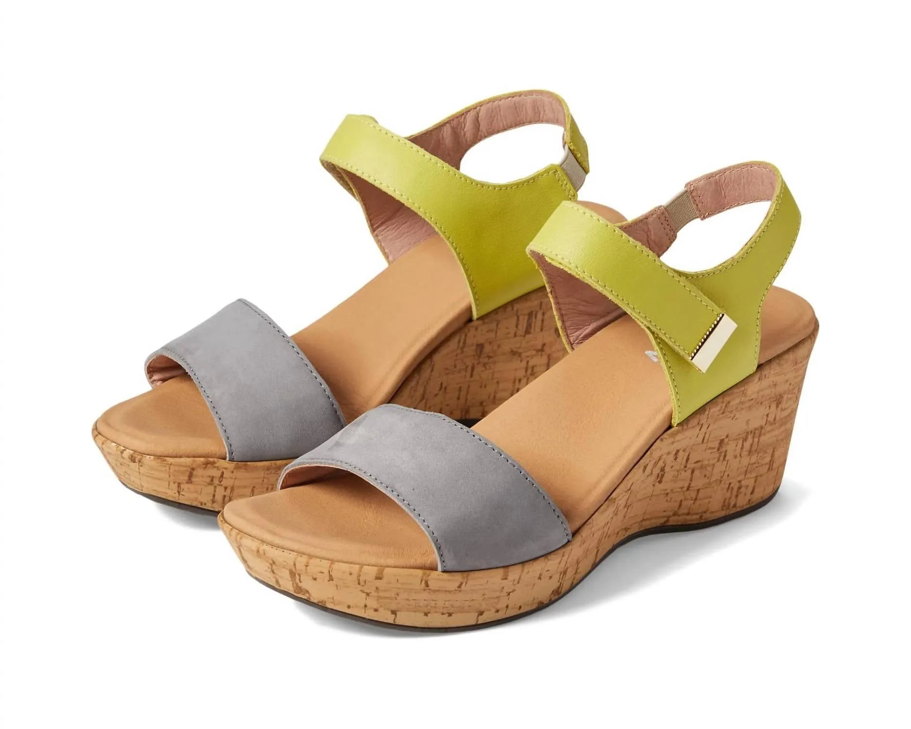 Summer Platform Wedge In Smoke Gray Nubuck/soft Lime Leather suede upper