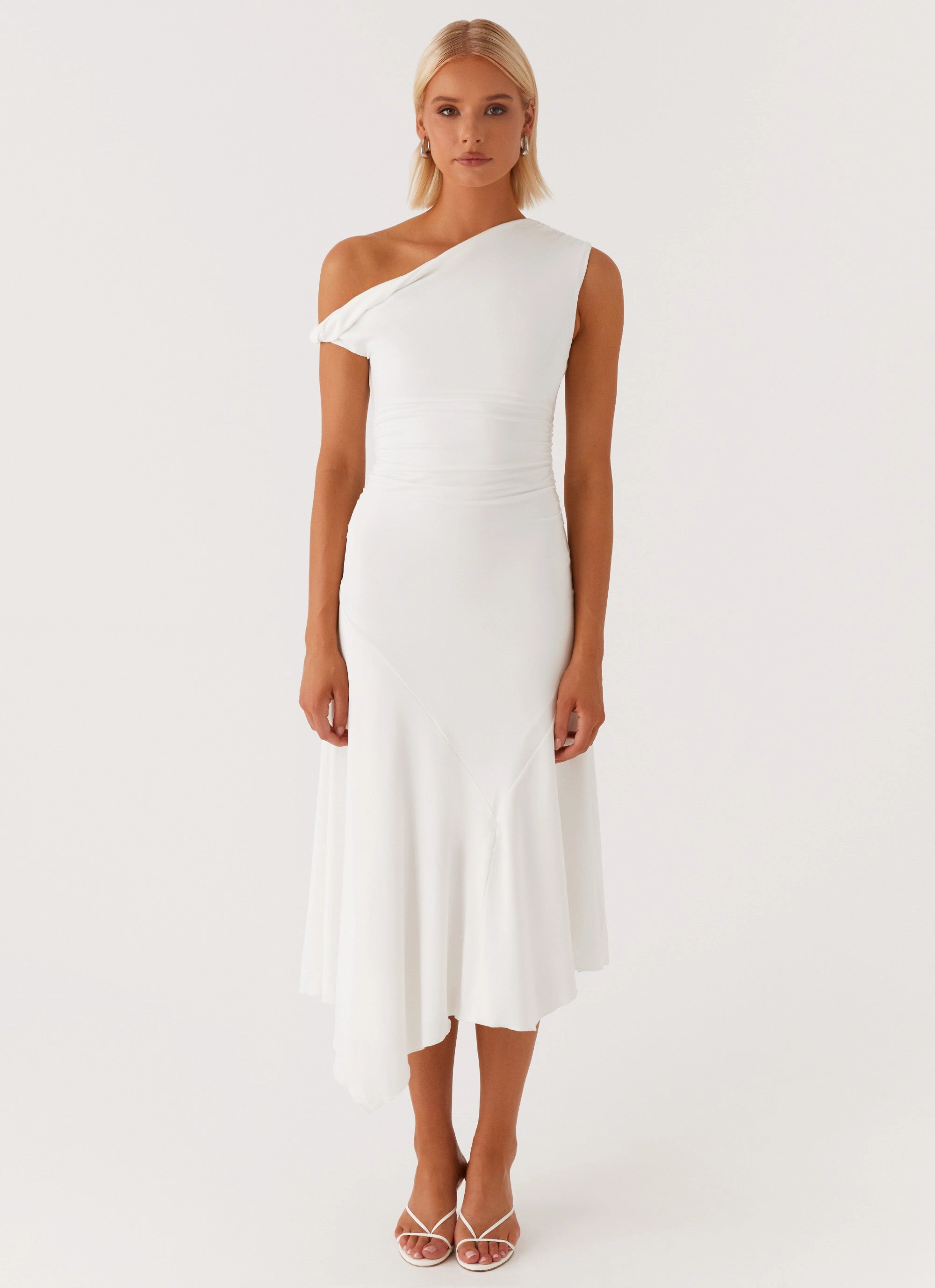 Elegant Waist Byron Midi Dress - White