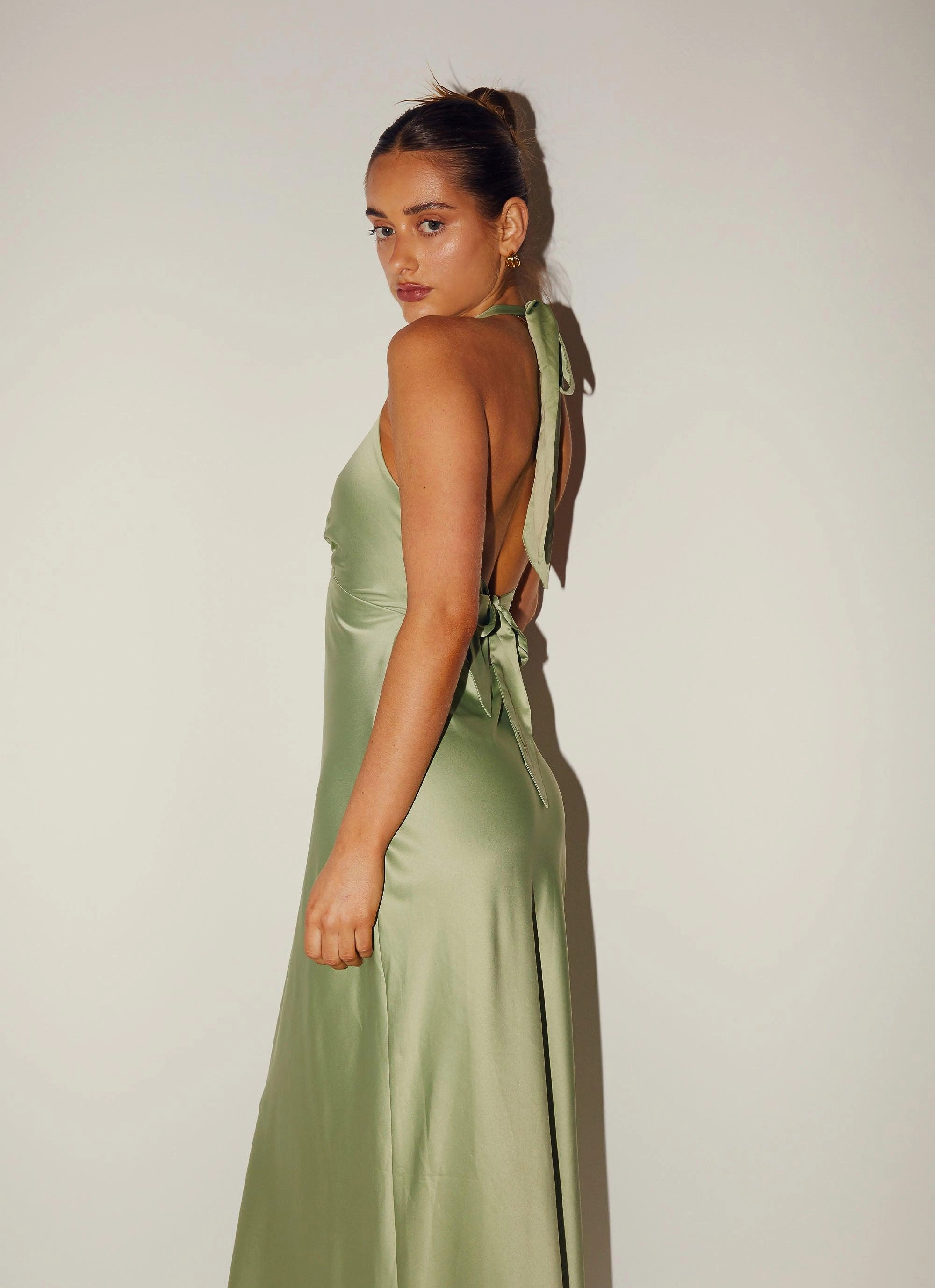 Heavy Hearted Satin Maxi Dress - Sage Pure Lines