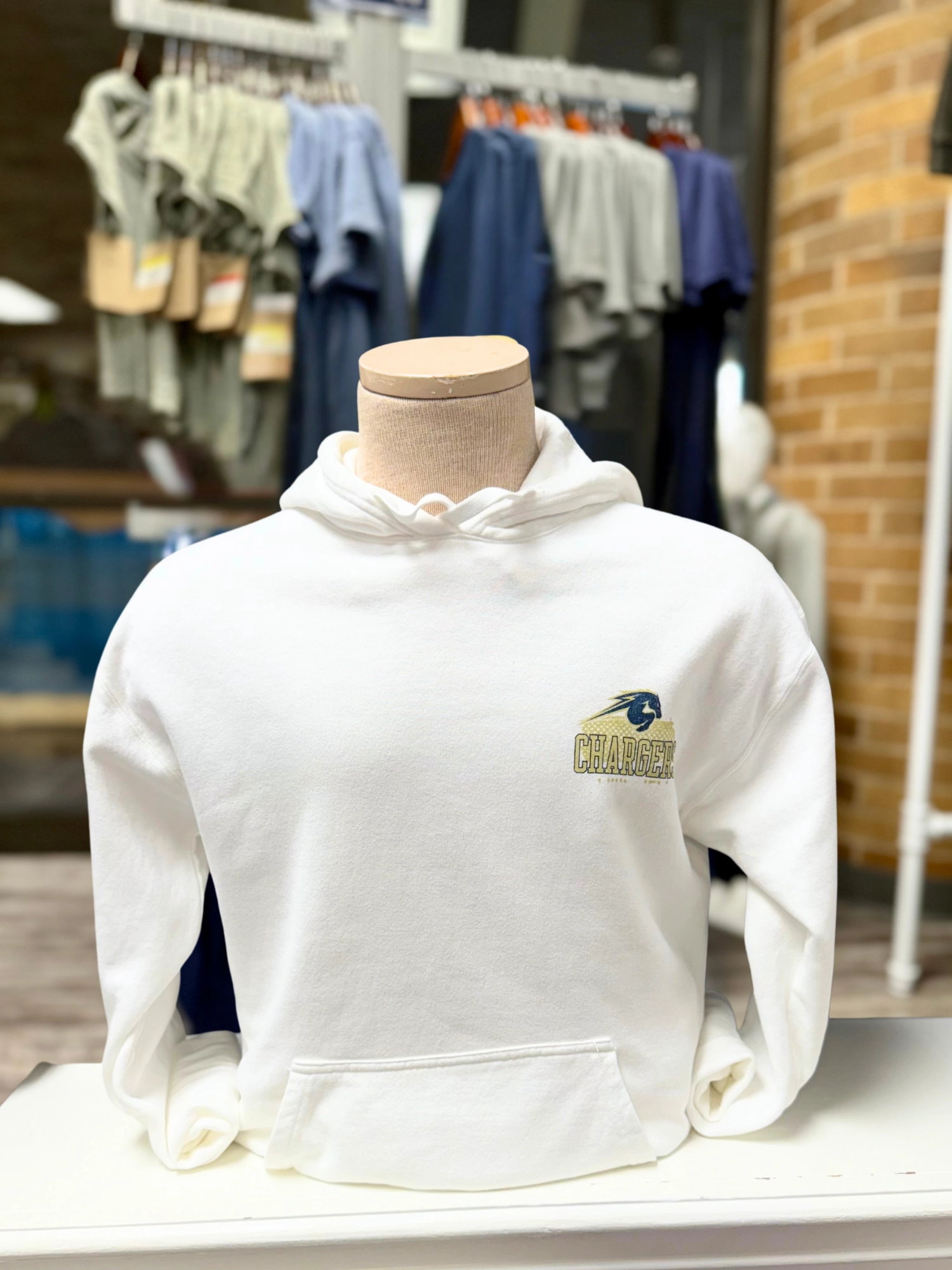 product packaging Men's Hooded Sweatshirt, white, front and back logos