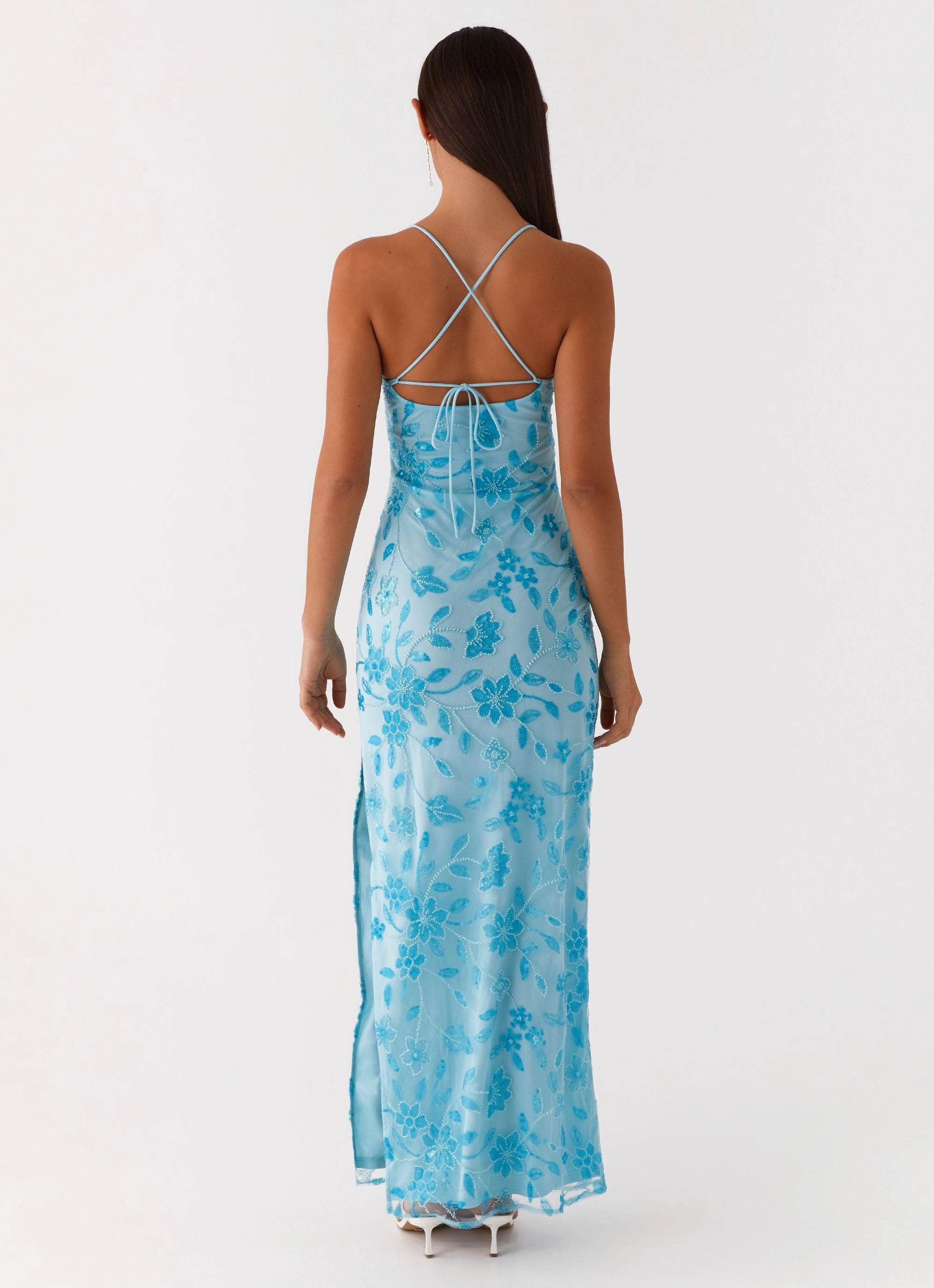 Date Vibe Bright Lights Beaded Maxi Dress - Blue