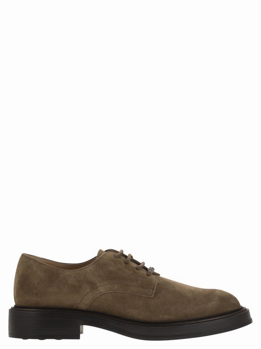 Polished Appearance Brown Suede Lace-Up Derby Shoes