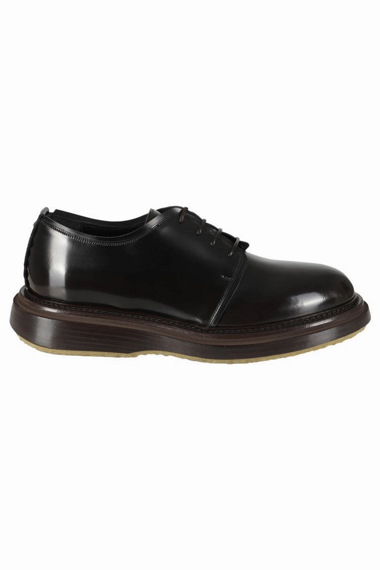 Brushed Leather Derby Shoes With Tone-On-Tone Laces Metal Accents Soft Glide