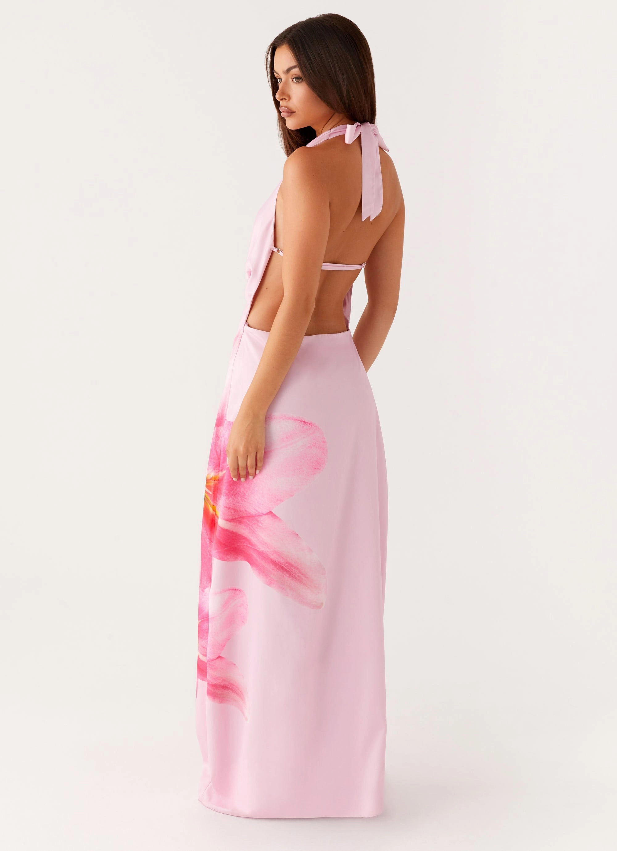 Button-Cuff Wave Soft Bryony Cowl Maxi Dress - Pink