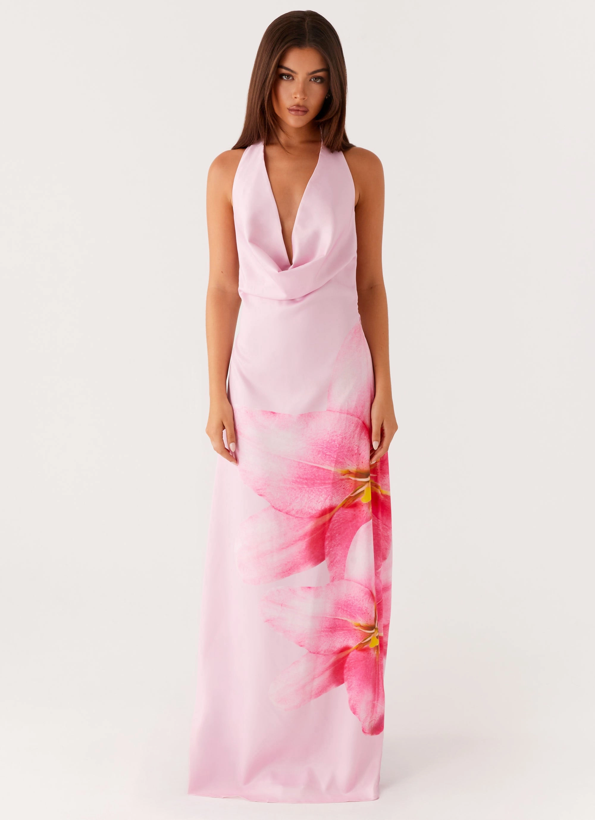 Bryony Cowl Maxi Dress - Pink Sleek Volume Perfect Layers