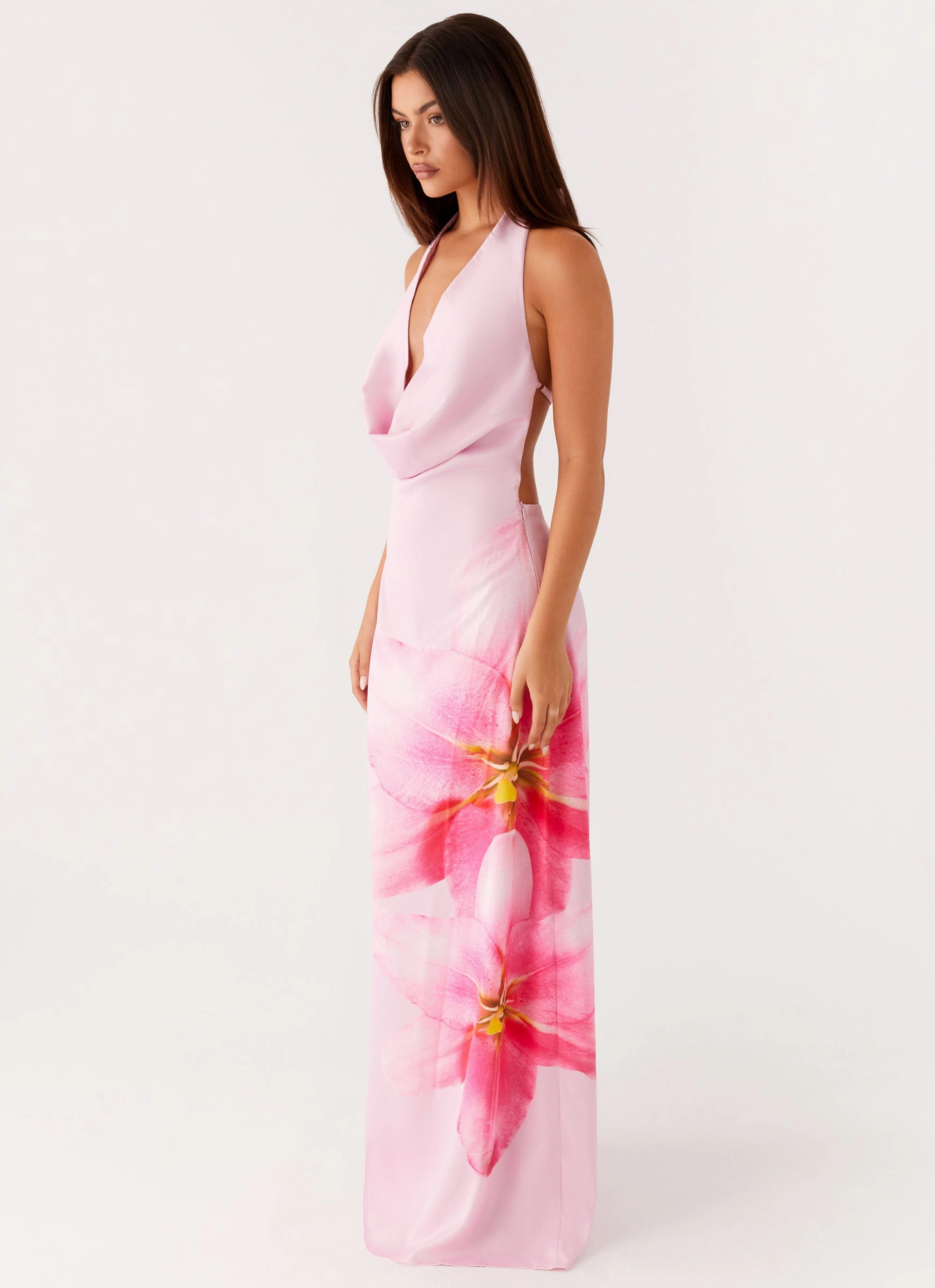 Bryony Cowl Maxi Dress - Pink Polished look dress