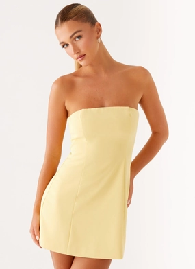 Layered Comfort Wear Subtle Look Honey Bow Mini Dress - Yellow