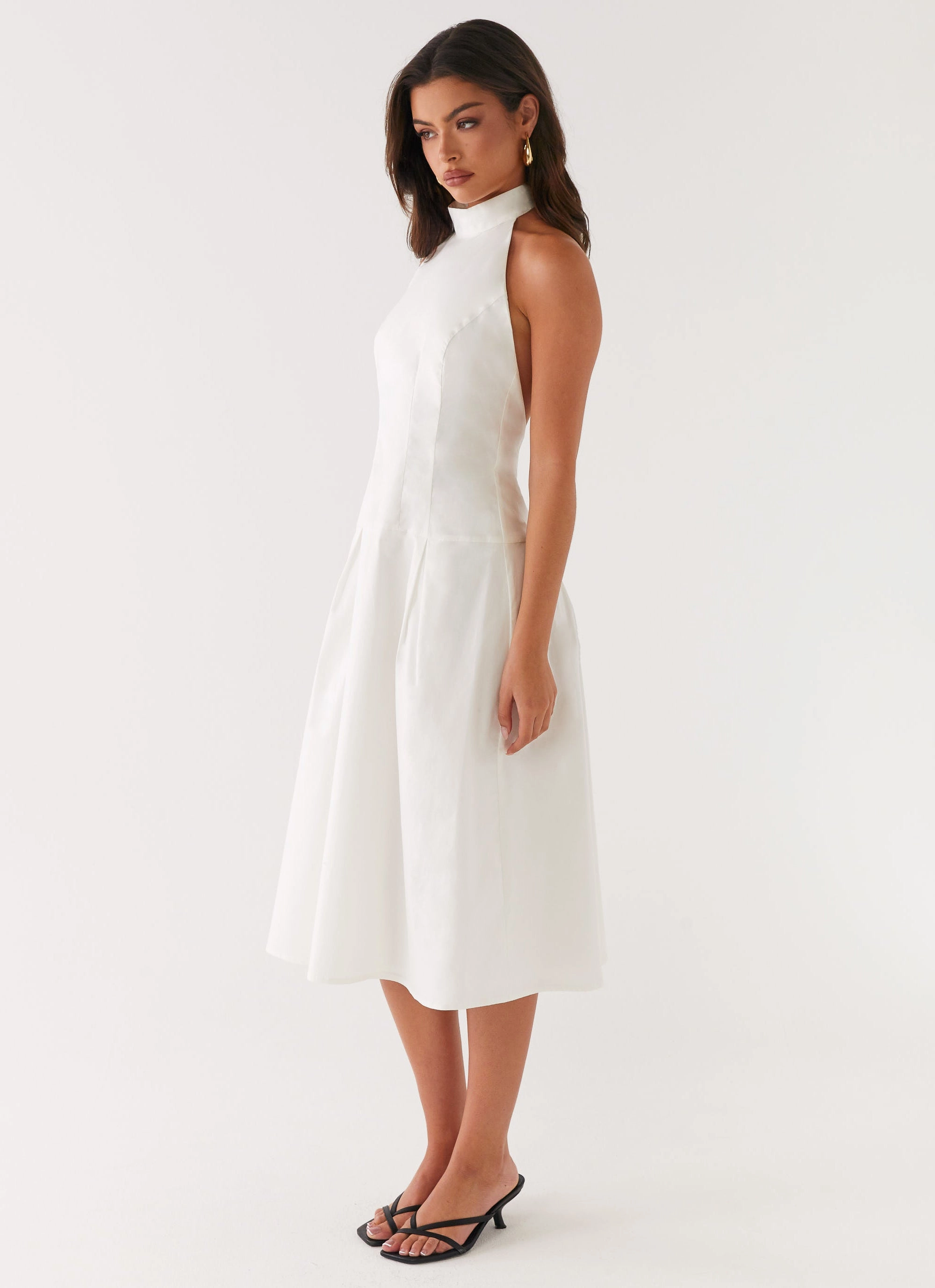 Calla Halter Midi Dress - White Tiered Skirt