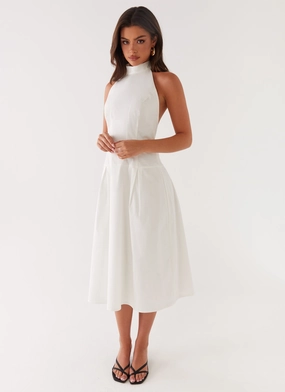 Brunch Tone Structured-Shape Calla Halter Midi Dress - White