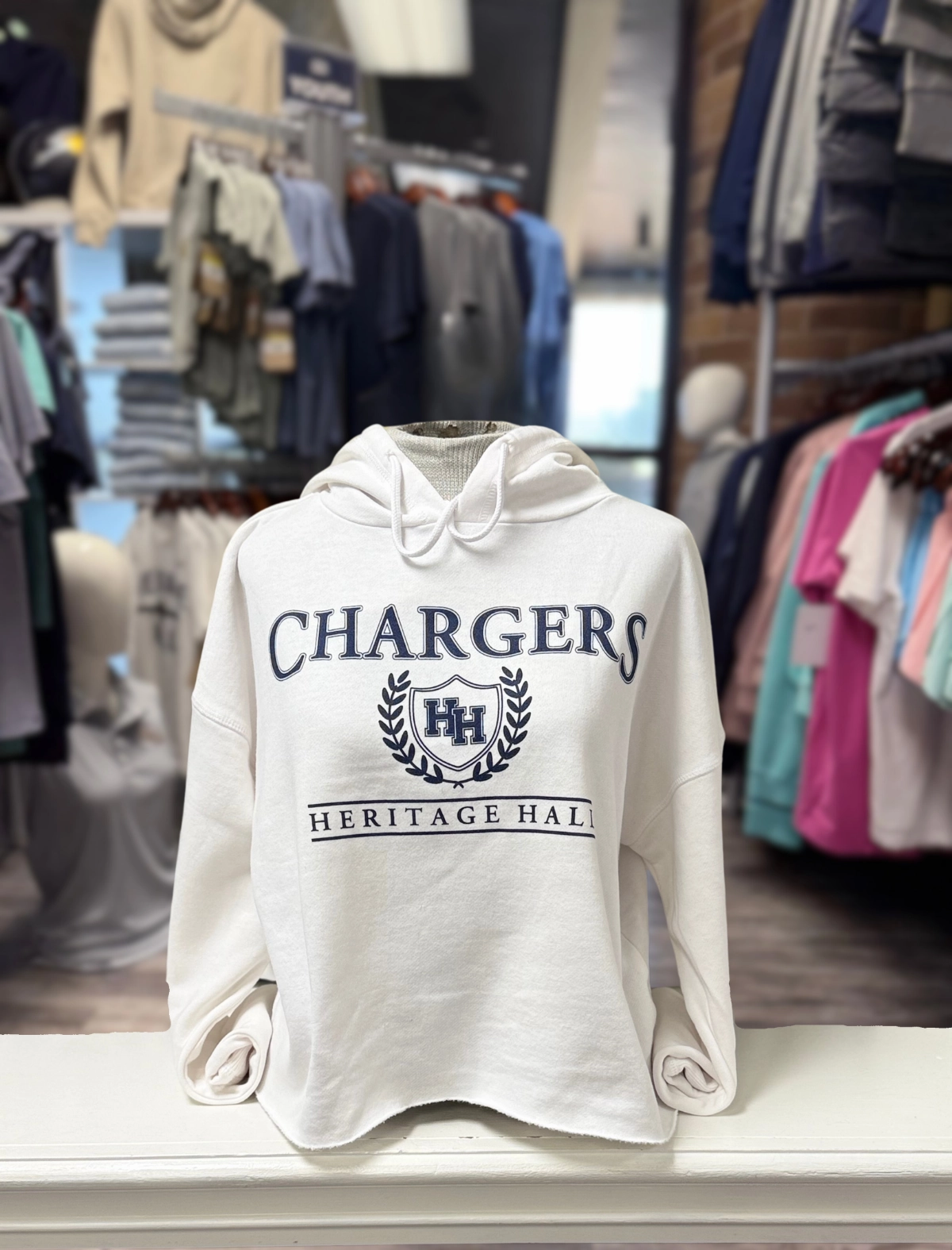 Campus Hoodie Sweatshirt, white, Chargers with Crest Road Trip Cotton Blend