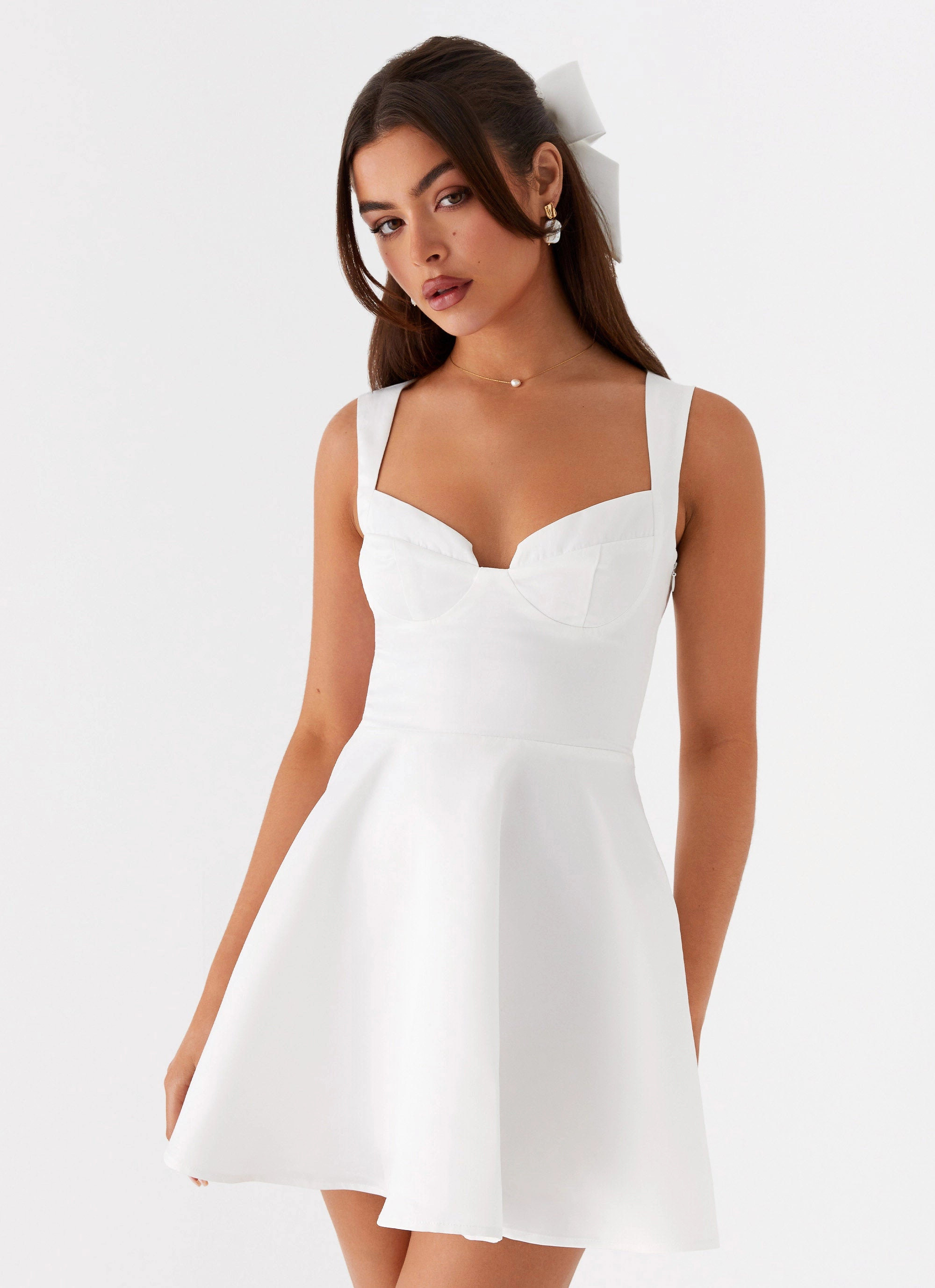 Candice Mini Dress - White Front-Pocket