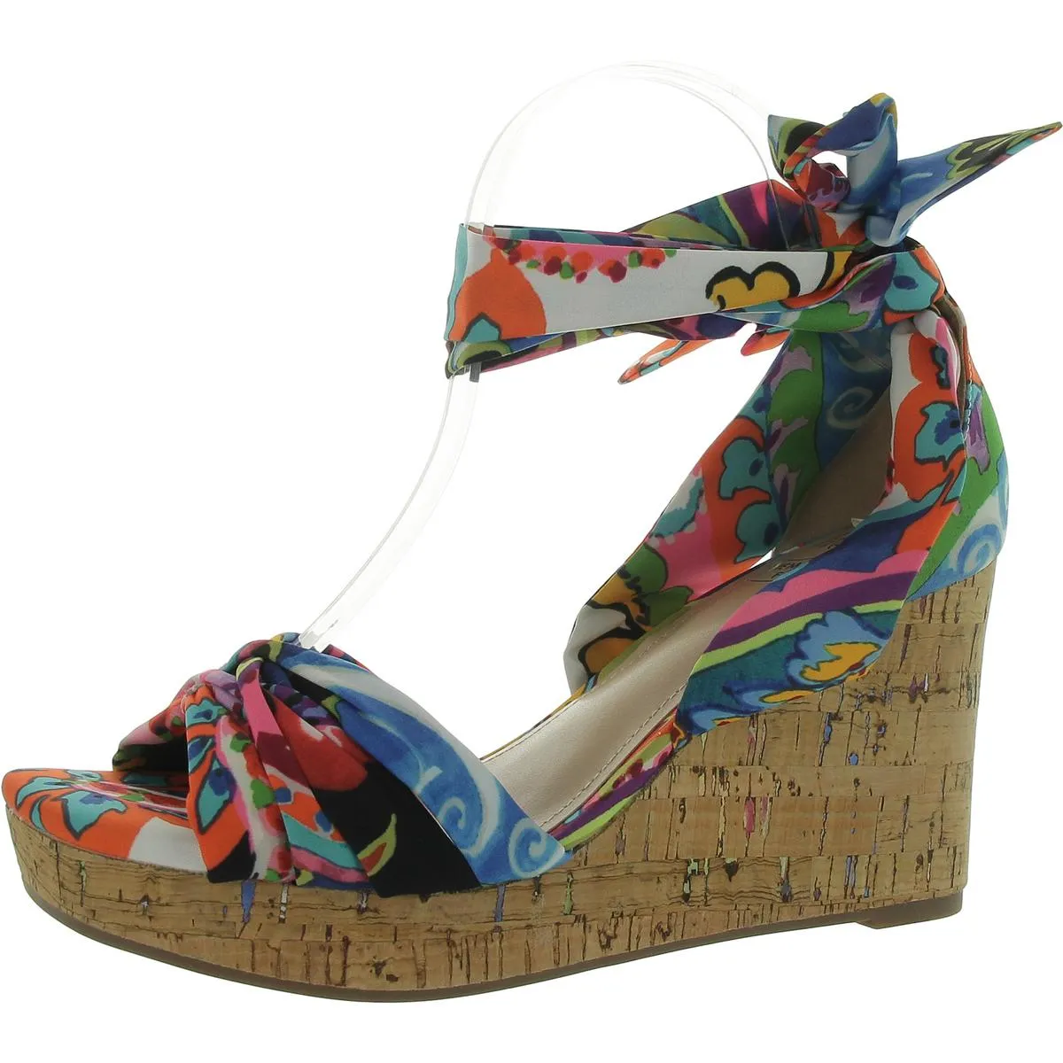 Olemah Womens Ankle Tie Floral Print Wedge Sandals Street Walk Modern Steps