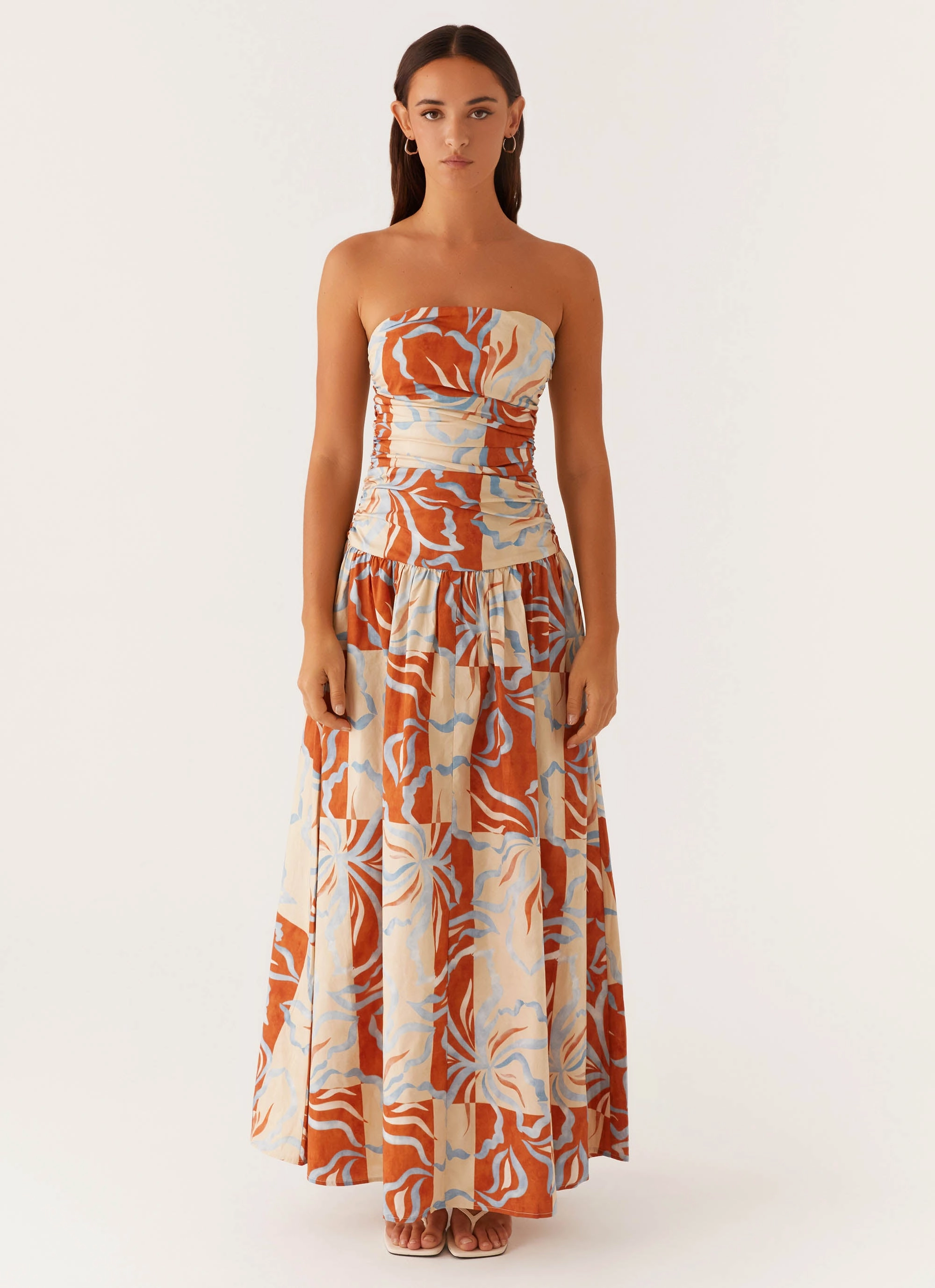 Baby-Shower Carmel Maxi Dress - Orange Blue Floral