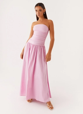 Asymmetrical hem Comfortable Waistband Carmel Maxi Dress - Pink