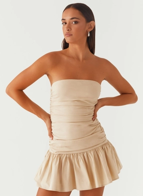 Feminine off-the-shoulder gown Natural Layers Carmel Mini Dress - Ivory