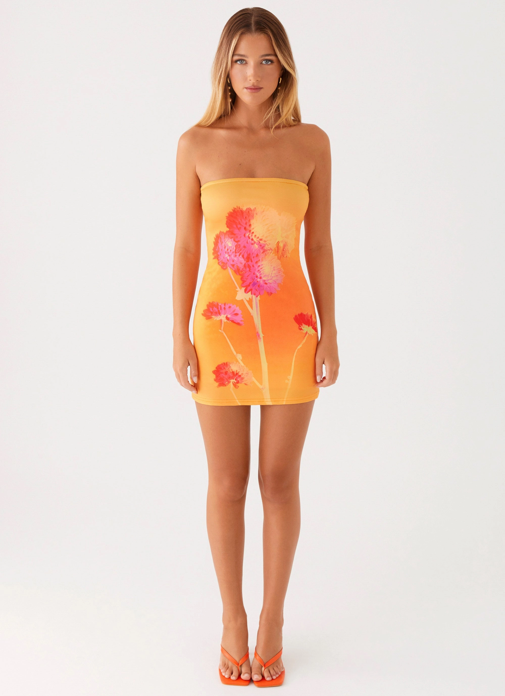 Soft Gradient Caroline Mini Dress - Orange Floral