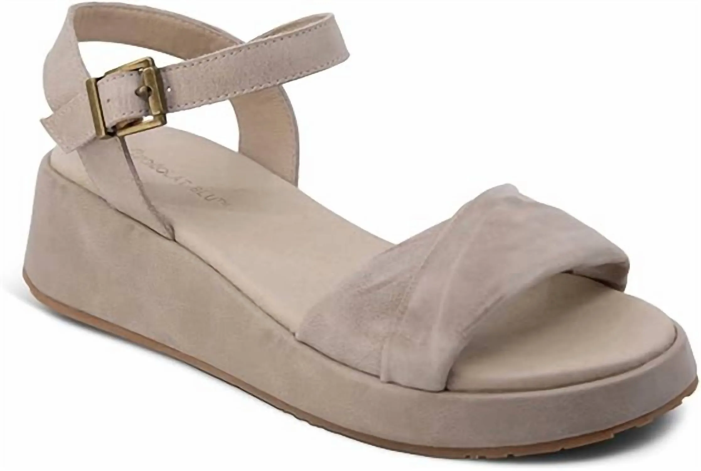 Buckle Detail Women Elly Wedge Sandal In Taupe Leather
