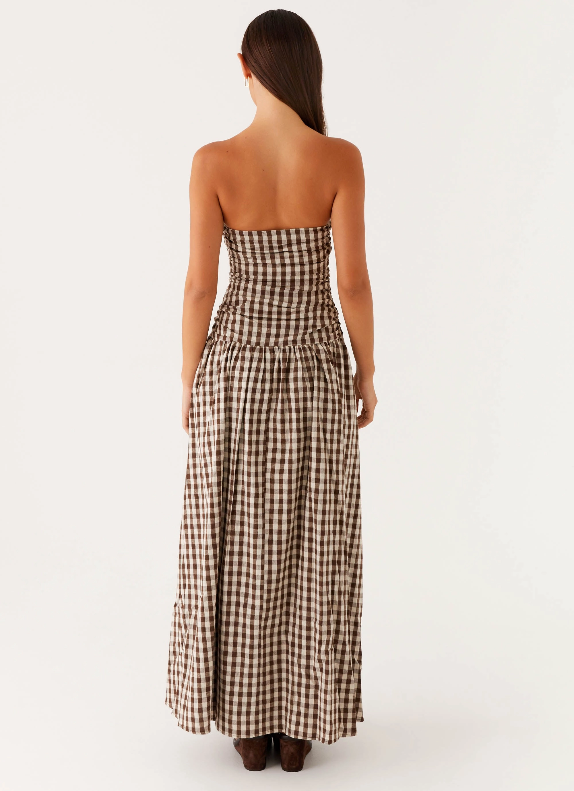 Carmel Maxi Dress - Brown Gingham Ankle-length