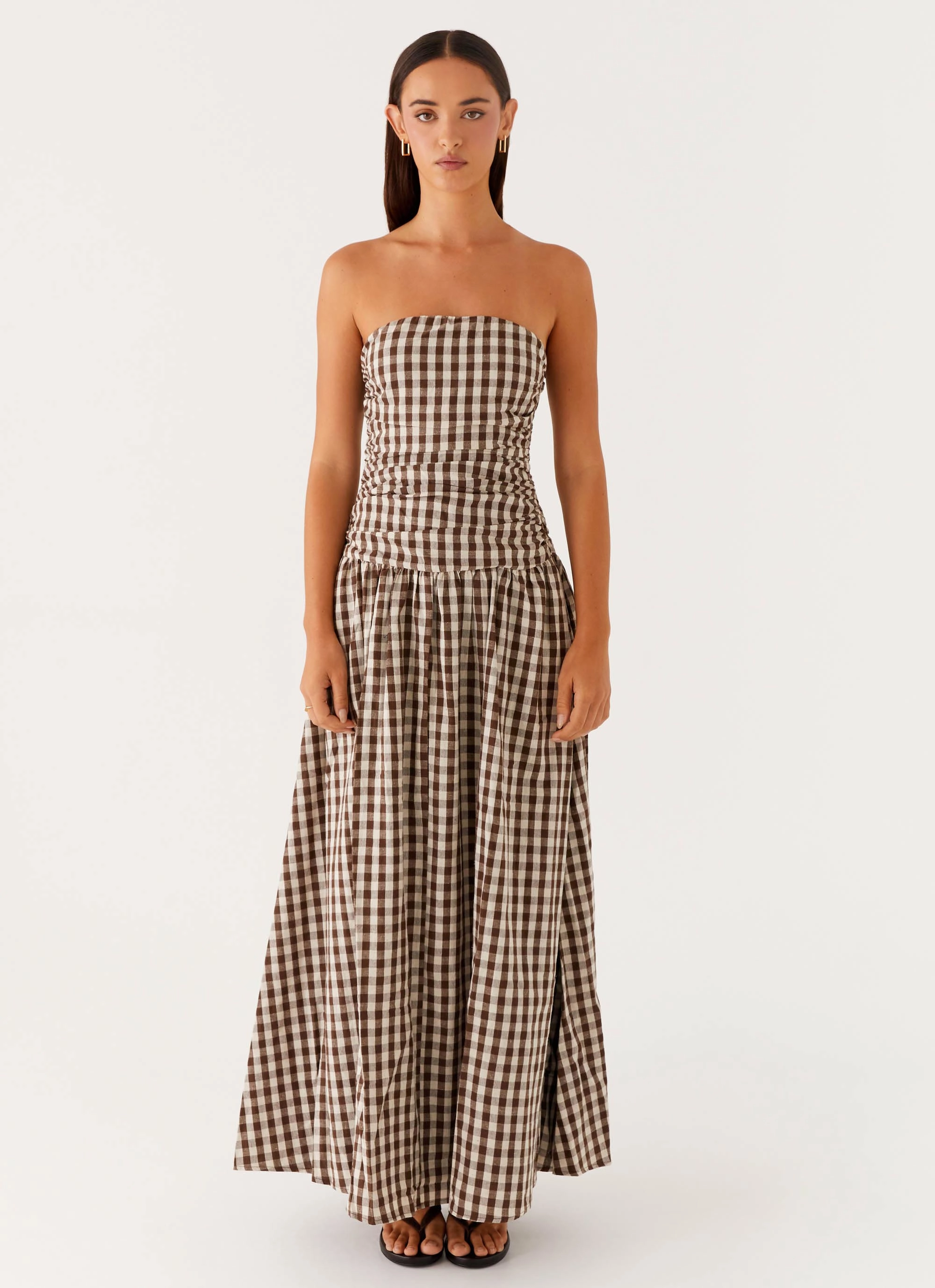 Carmel Maxi Dress - Brown Gingham Day Fit