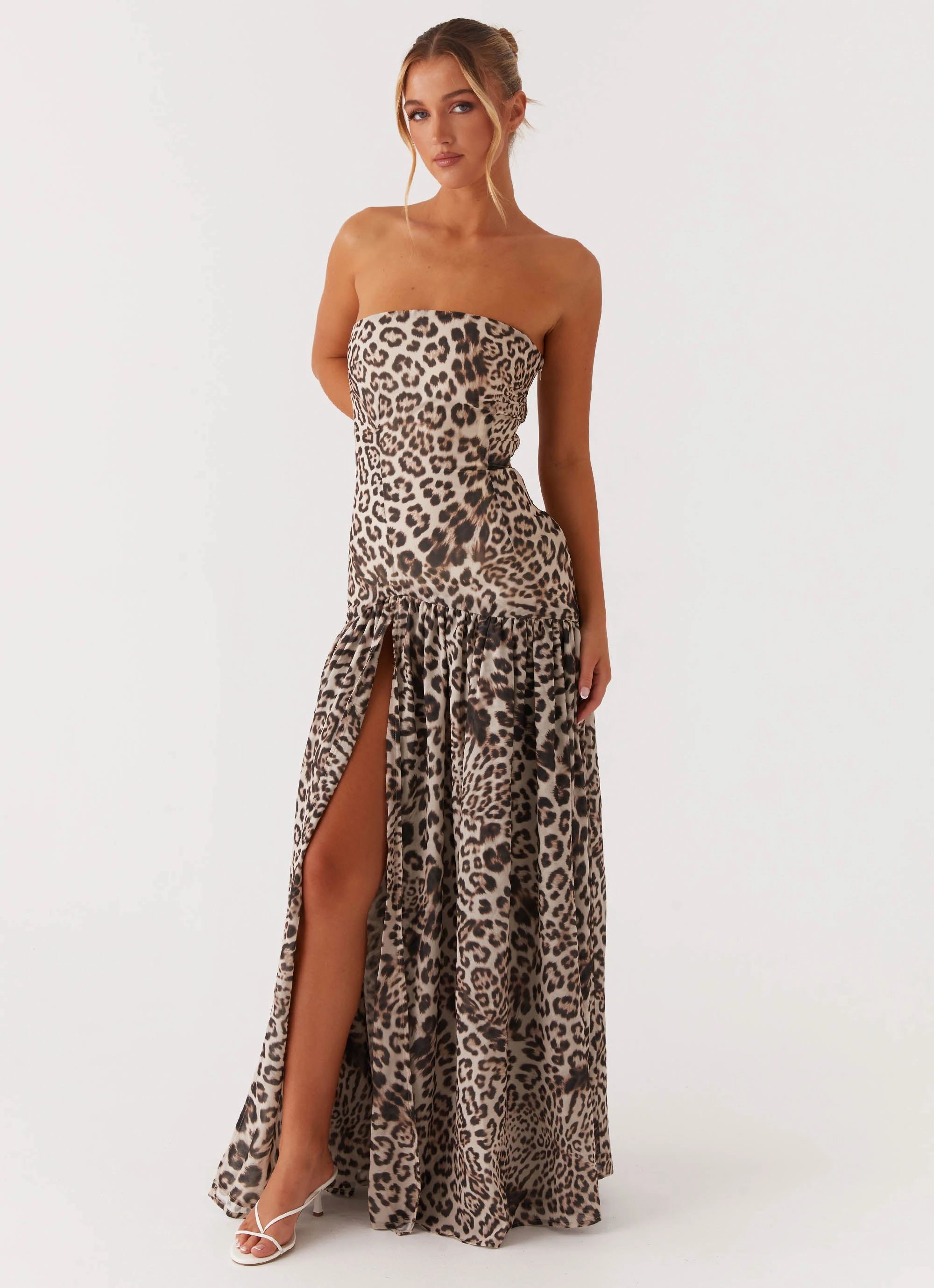Stylish Cut Eden Strapless Maxi Dress - Leopard