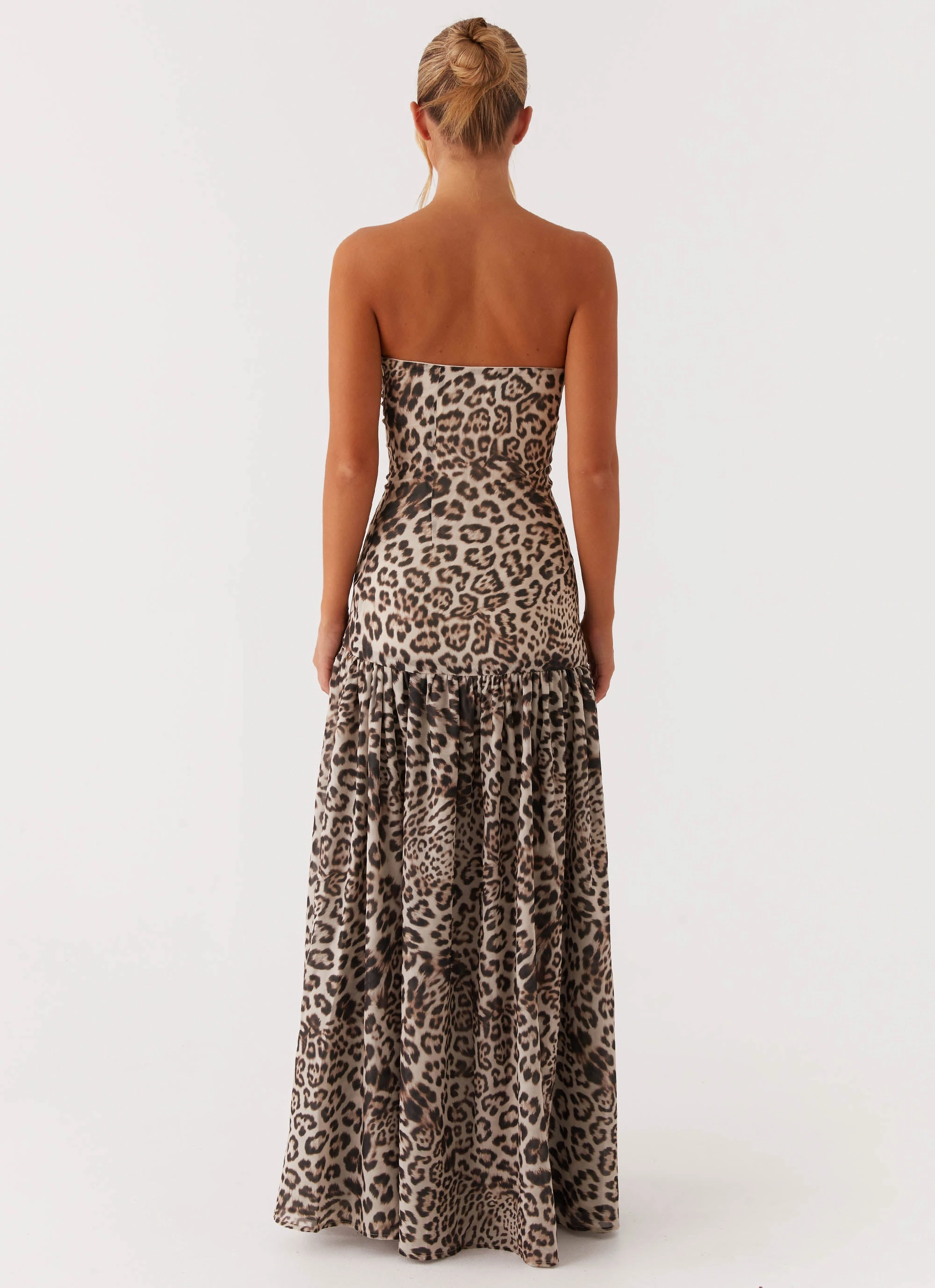 Textured Flow Soft-touch Eden Strapless Maxi Dress - Leopard