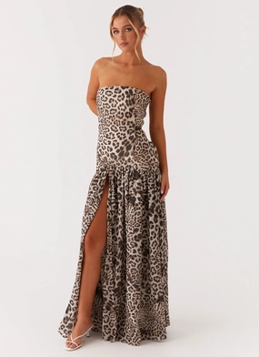 Stylish Cut Eden Strapless Maxi Dress - Leopard