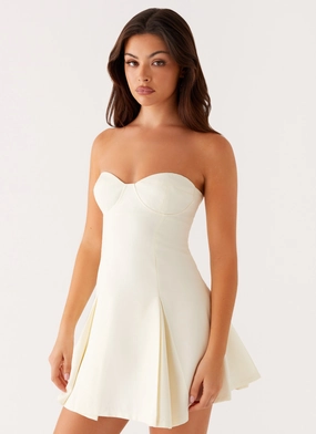Victoria Strapless Mini Dress - Butter Contrasting Detail Airy Weave