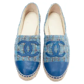 Simple Step Chanel tweed CC logo leather toe cap espadrille shoes