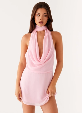 Chantal Backless Scarf Mini Dress - Pink Layered Texture