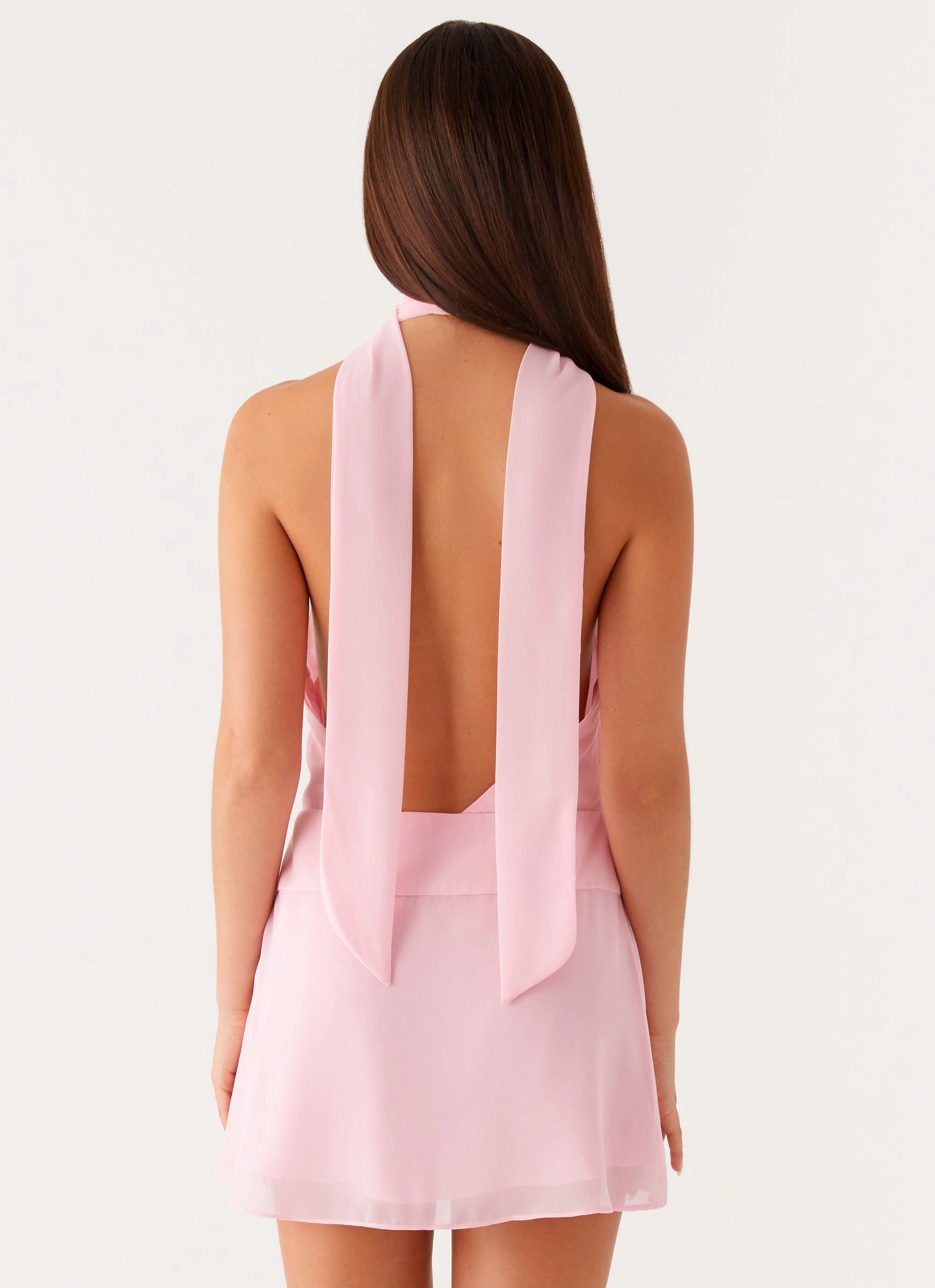 Chantal Backless Scarf Mini Dress - Pink Easy Draping Light Silhouette
