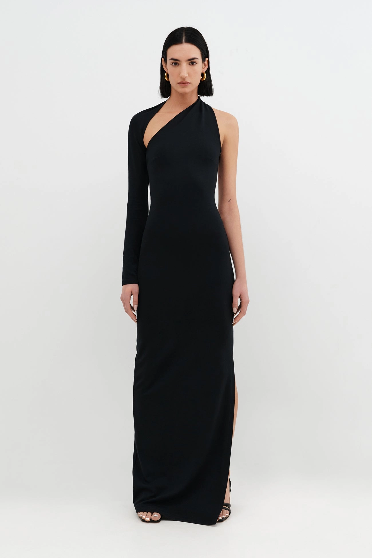 Petite Manhattan Slit Gown Asymmetric-Neck