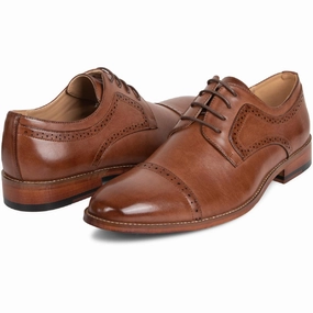 Stacked Heel Cheer Lace Up Mens Faux Leather Brogue Oxfords