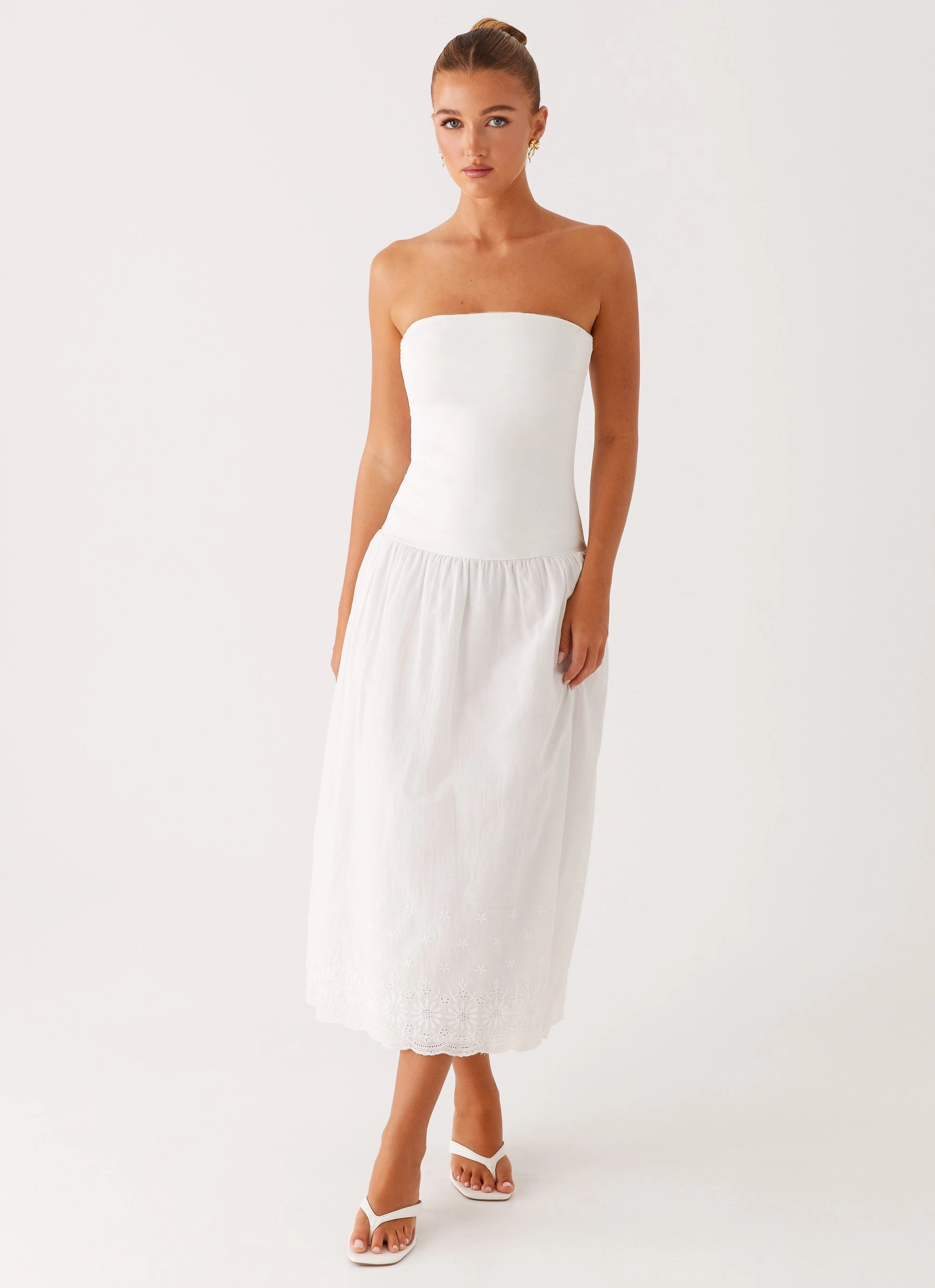 knee-length Cherry Skies Midi Dress - White