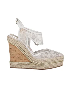 Chain Touch Weave Style Nicholas Kirkwood High Heel Lace Wedges in Cream Synthetic