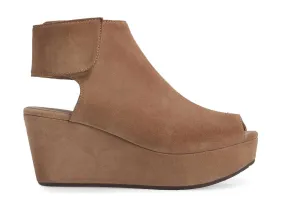 Women's Peep Toe Wedge In Taupe Suede Slip Resistant Sole