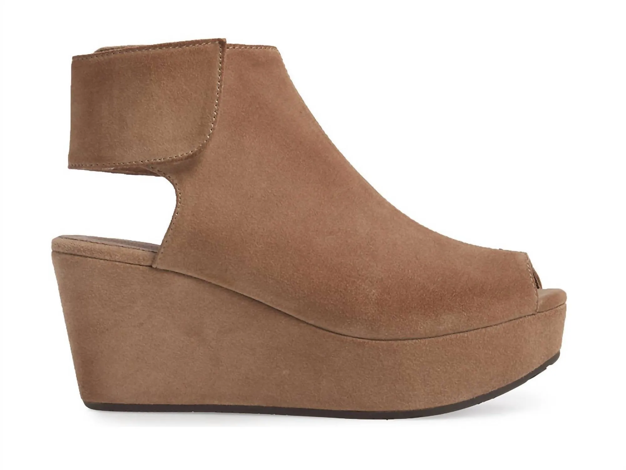 Women's Peep Toe Wedge In Taupe Suede Slip Resistant Sole