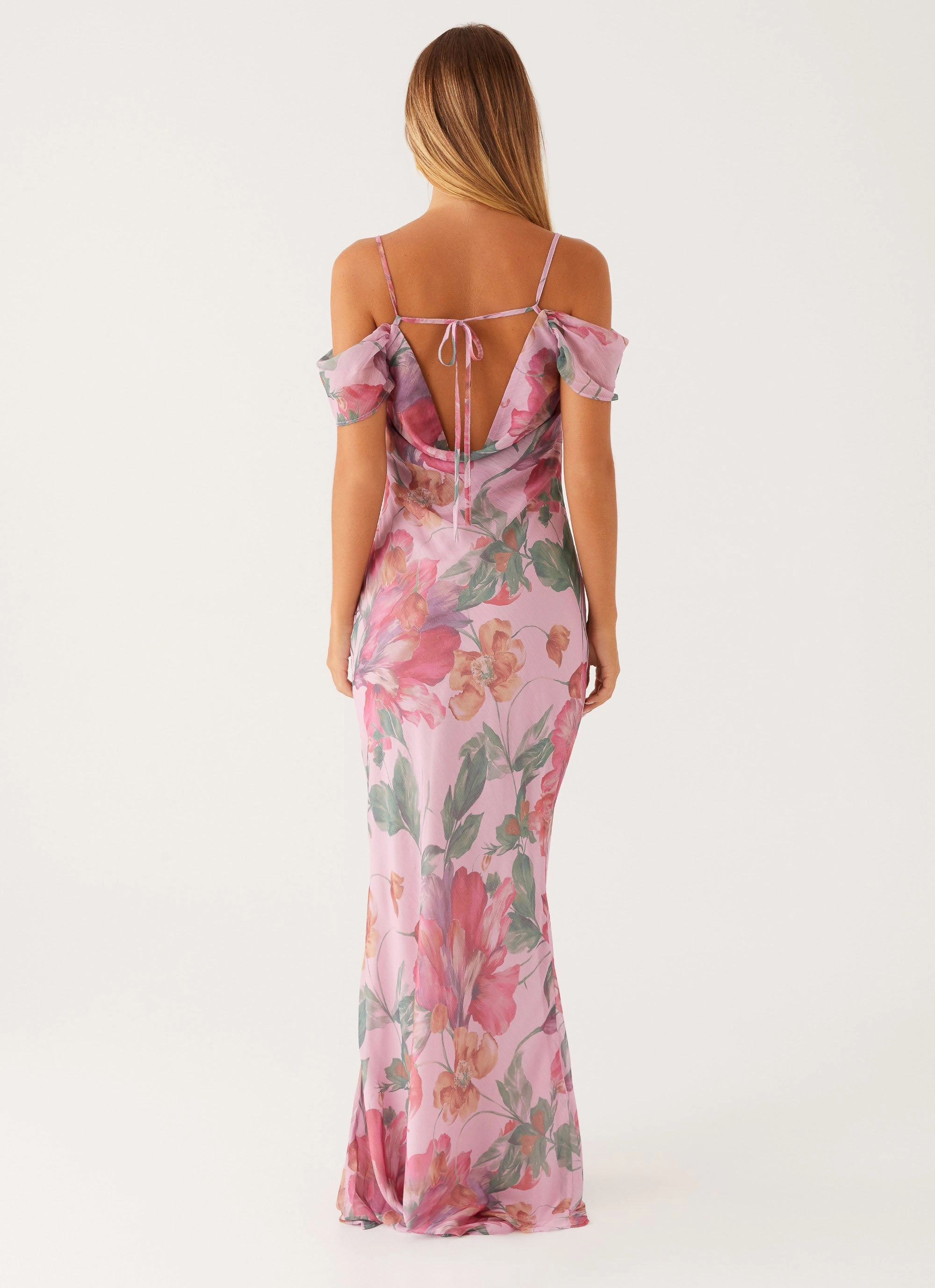 Seline Maxi Dress - Pink Floral Comfortable Design Wear Embroidered-Sleeve
