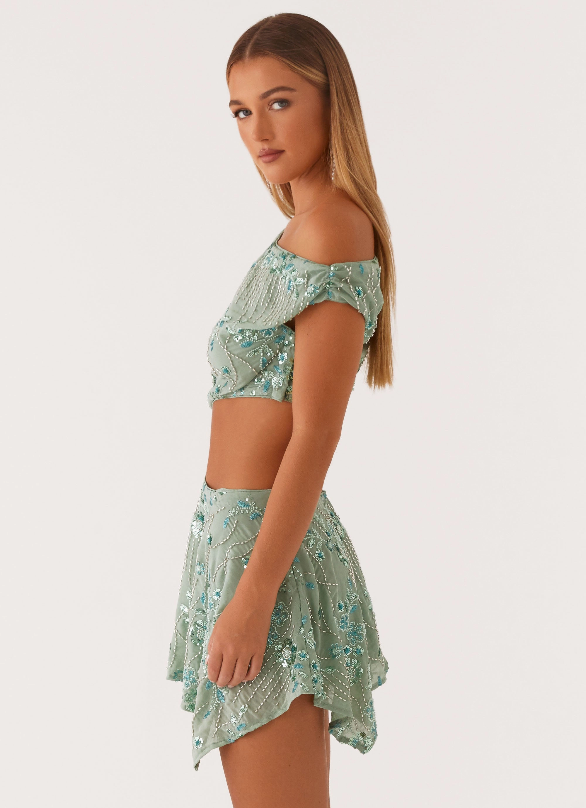 Aletta Sequin Mini Dress - Mint Minimalist Fit