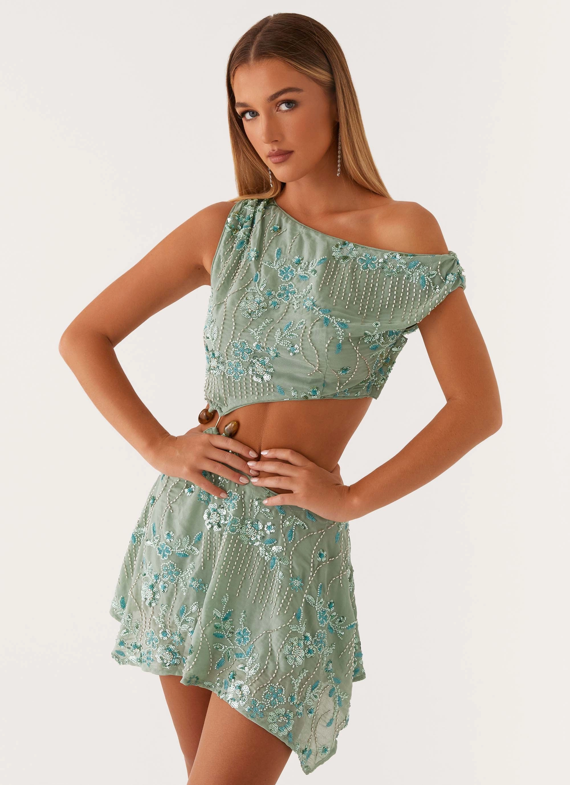 Aletta Sequin Mini Dress - Mint Mid Season