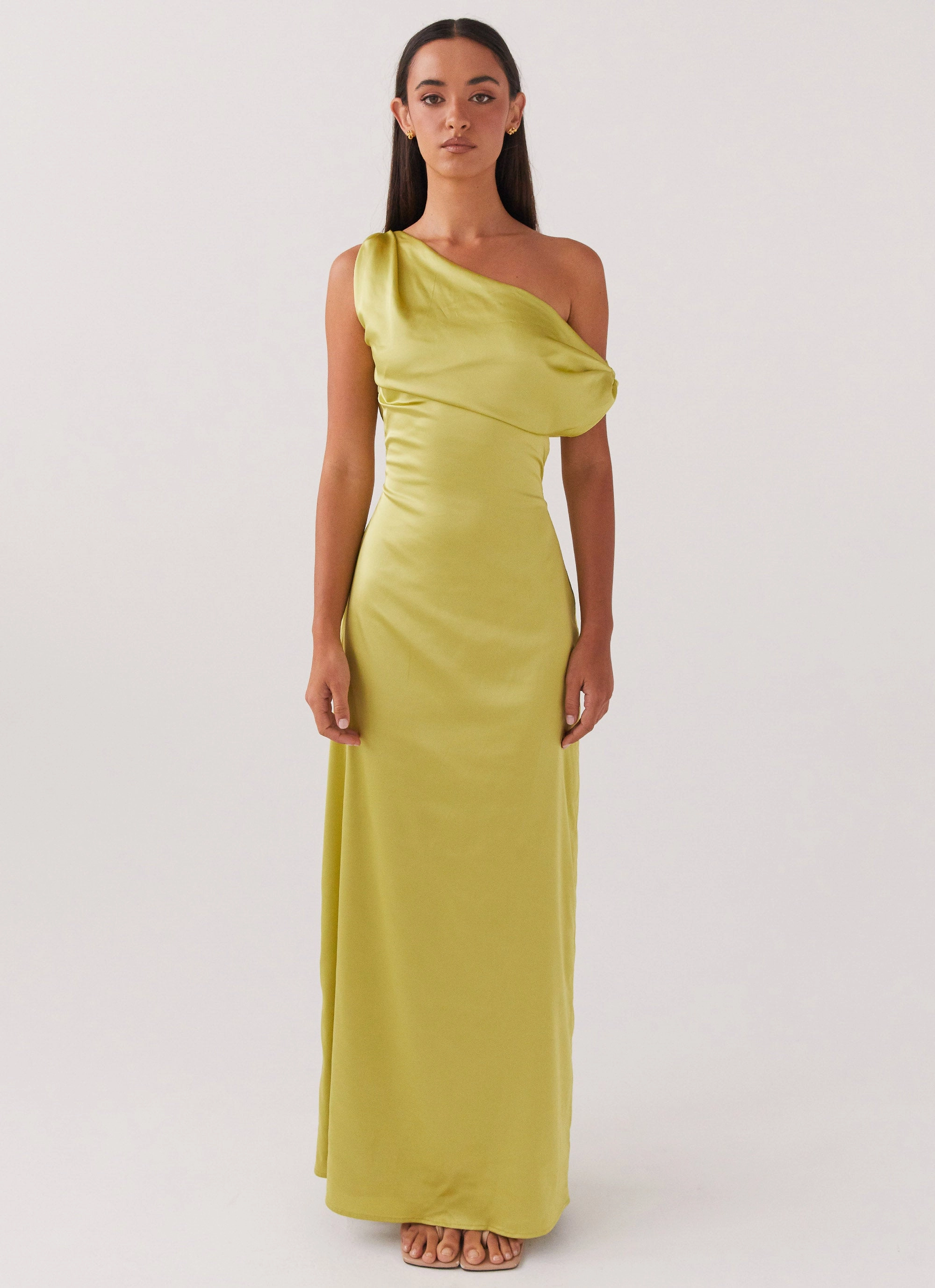 Luxe Comfort Heart Of Glass Satin Maxi Dress - Chartreuse