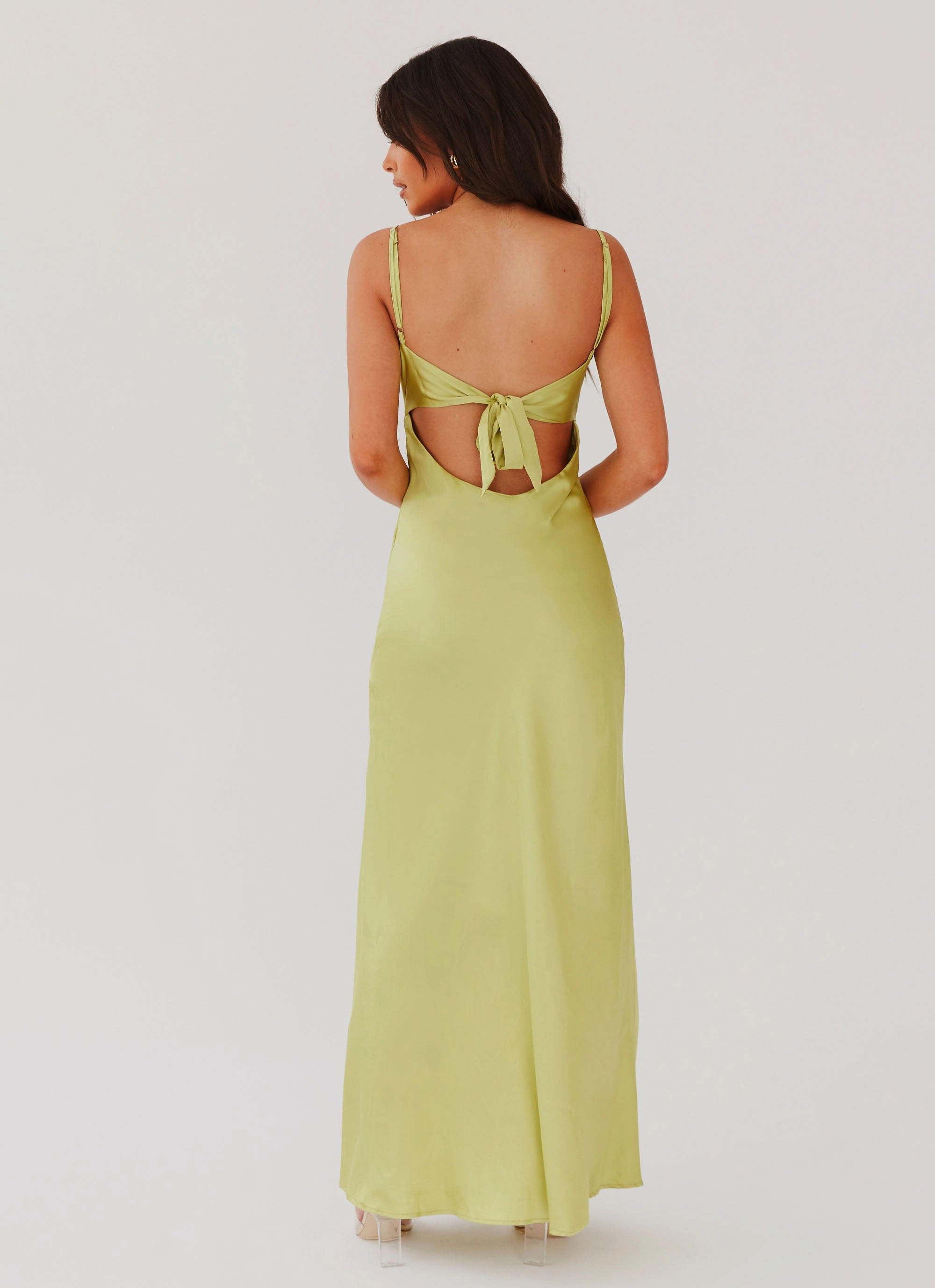 Flora Satin Maxi Dress - Green Expectations Mesh-Detail