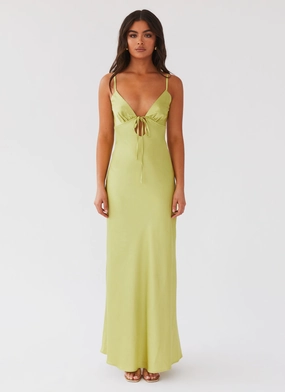 Breathable-Lining Versatile Cut Flora Satin Maxi Dress - Green Expectations